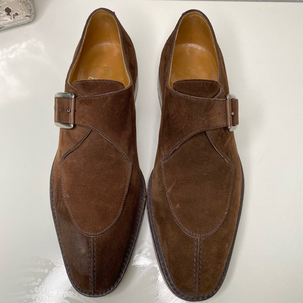 Gravati Split Toe Monk Strap Suede Dress Shoes Mens 8.5M Brown Leather Italy - Picture 5 of 12